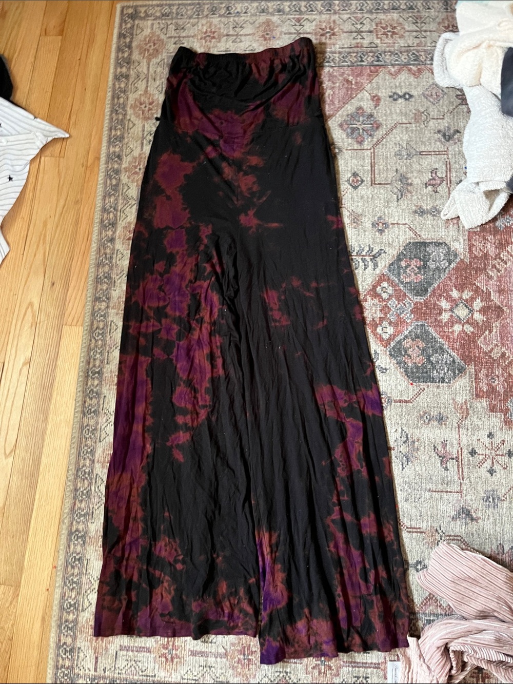 Women's Black & Purple Tie-Dye Maxi Skirt - Flowing Long Skirt